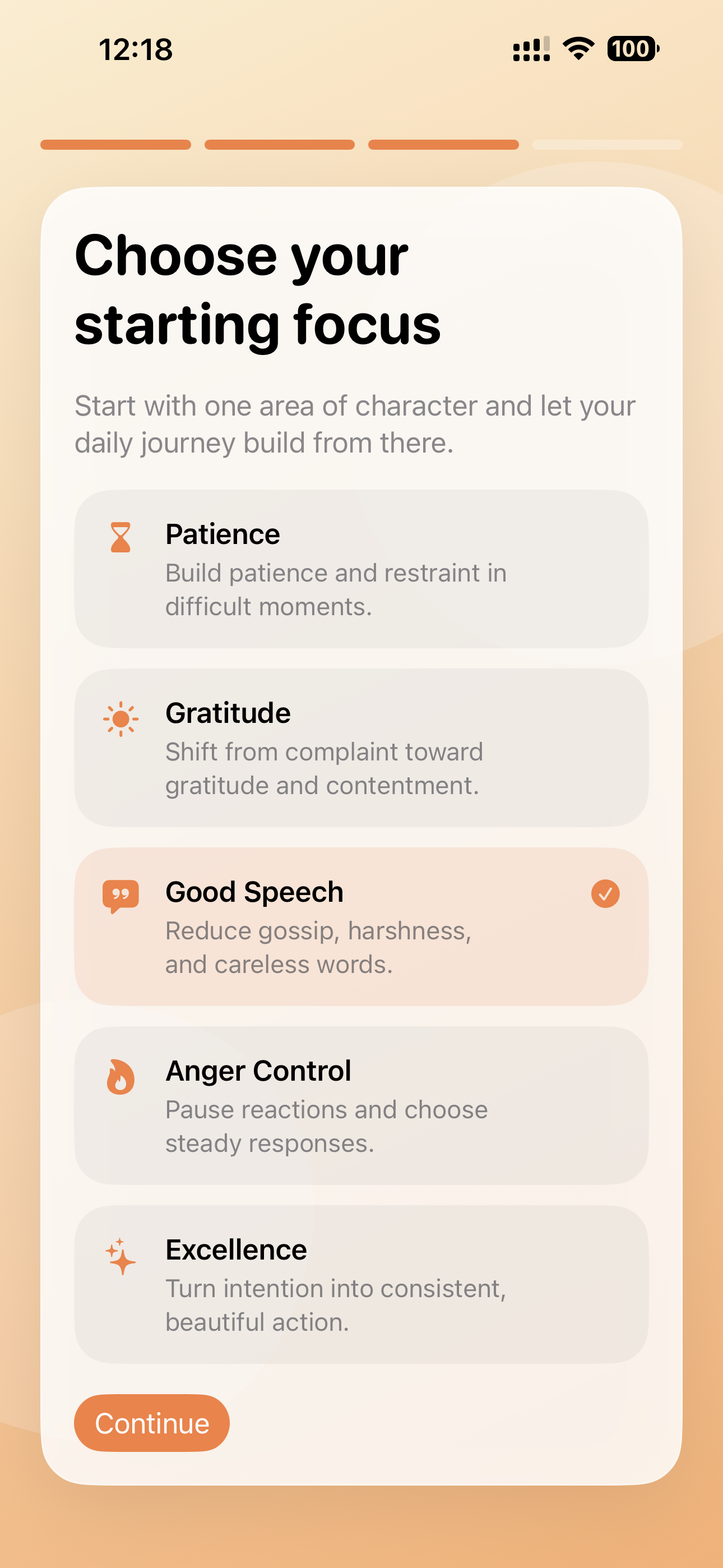 Khuluq home screen and daily journey