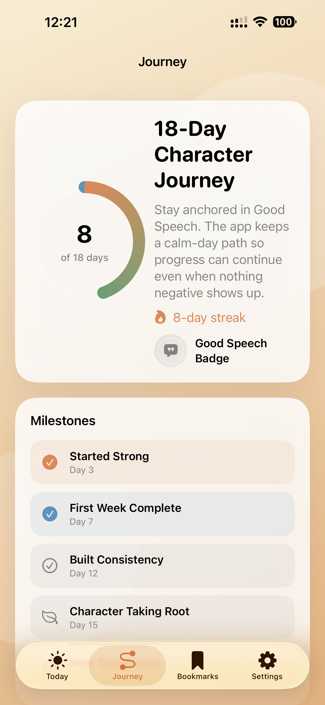Khuluq badges and journey history