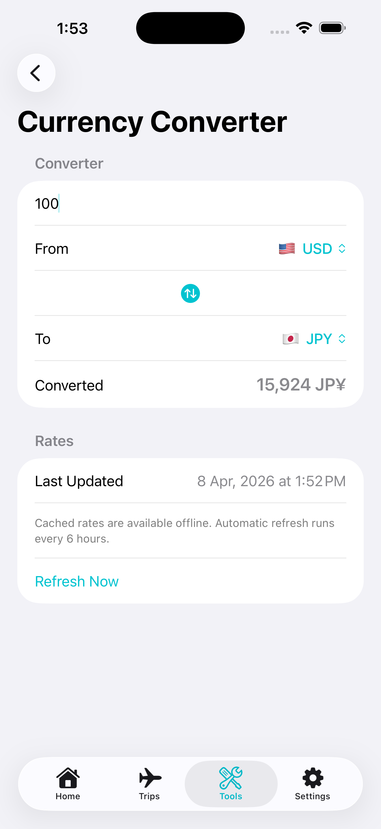 Travel Utility Pro currency converter