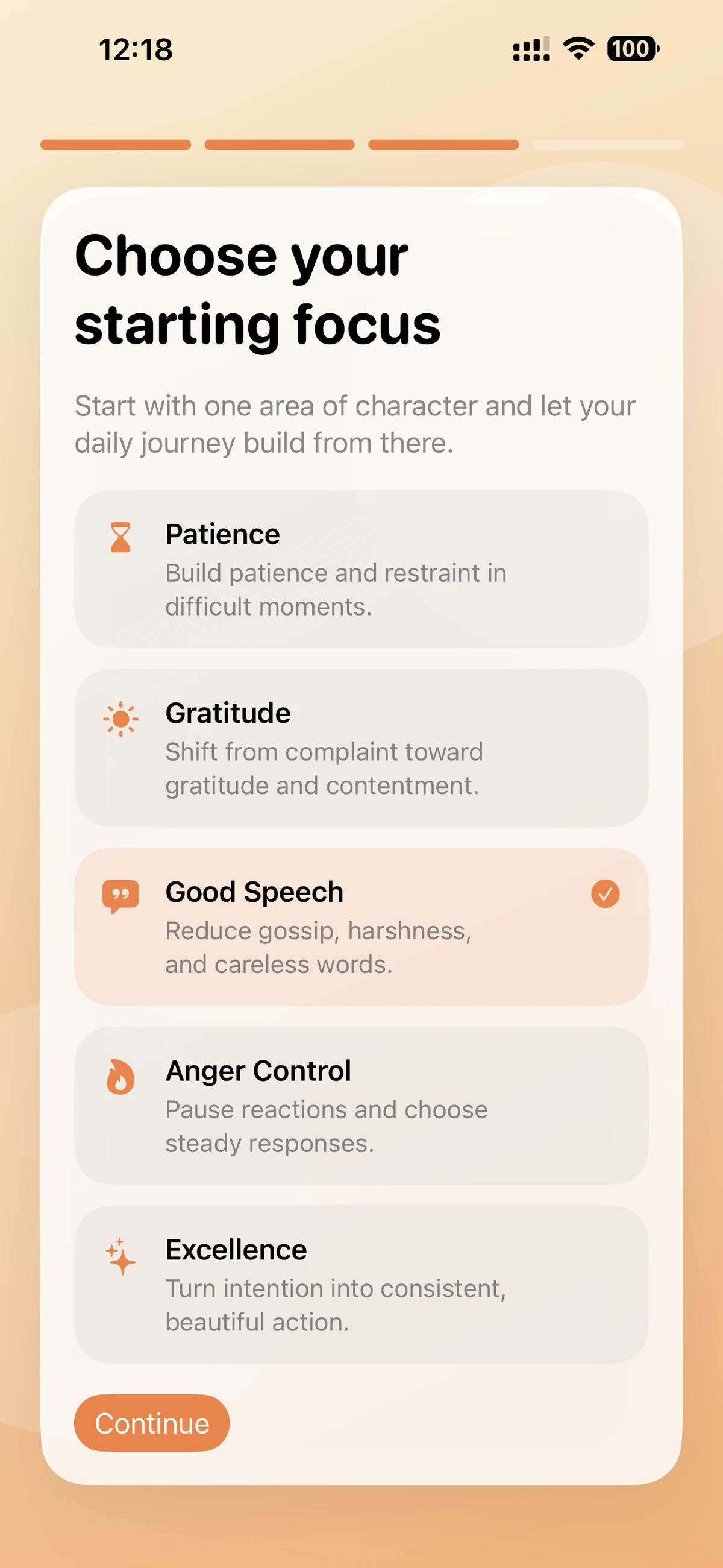 Khuluq home screen and daily journey