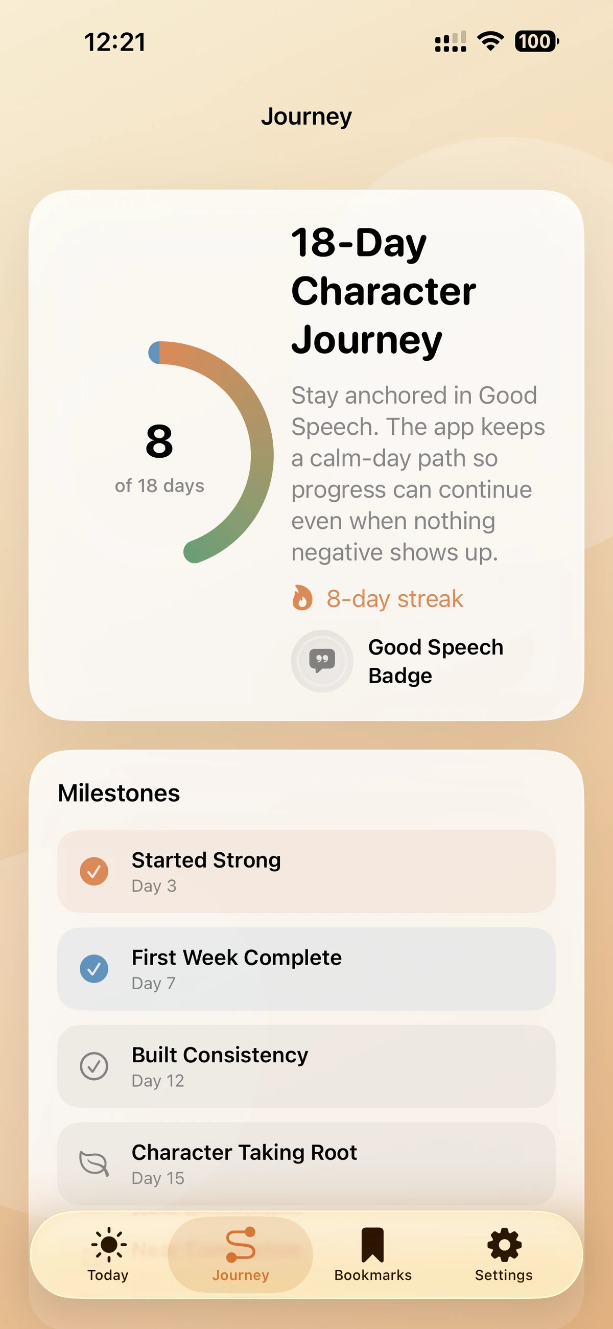 Khuluq badges and journey history