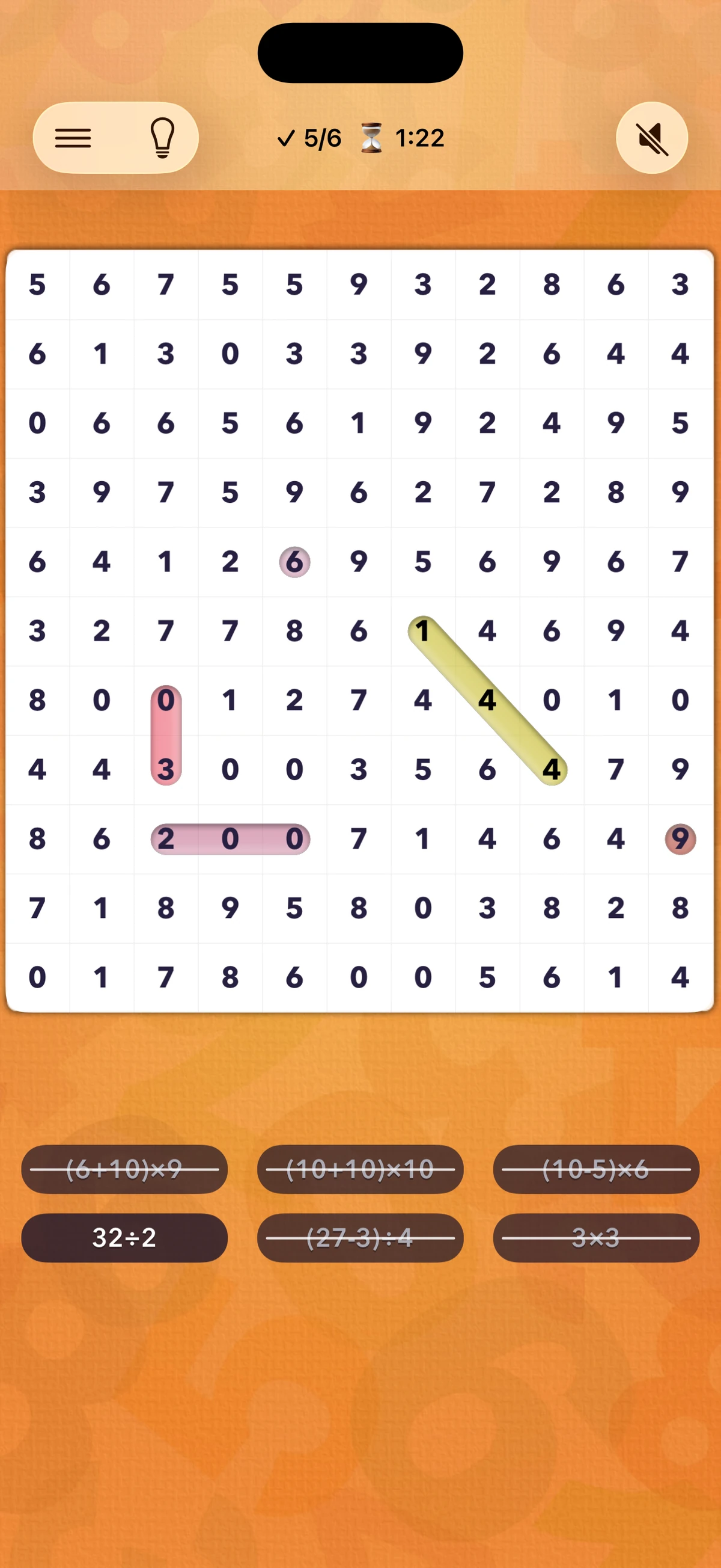 Math Puzzle gameplay — number search grid