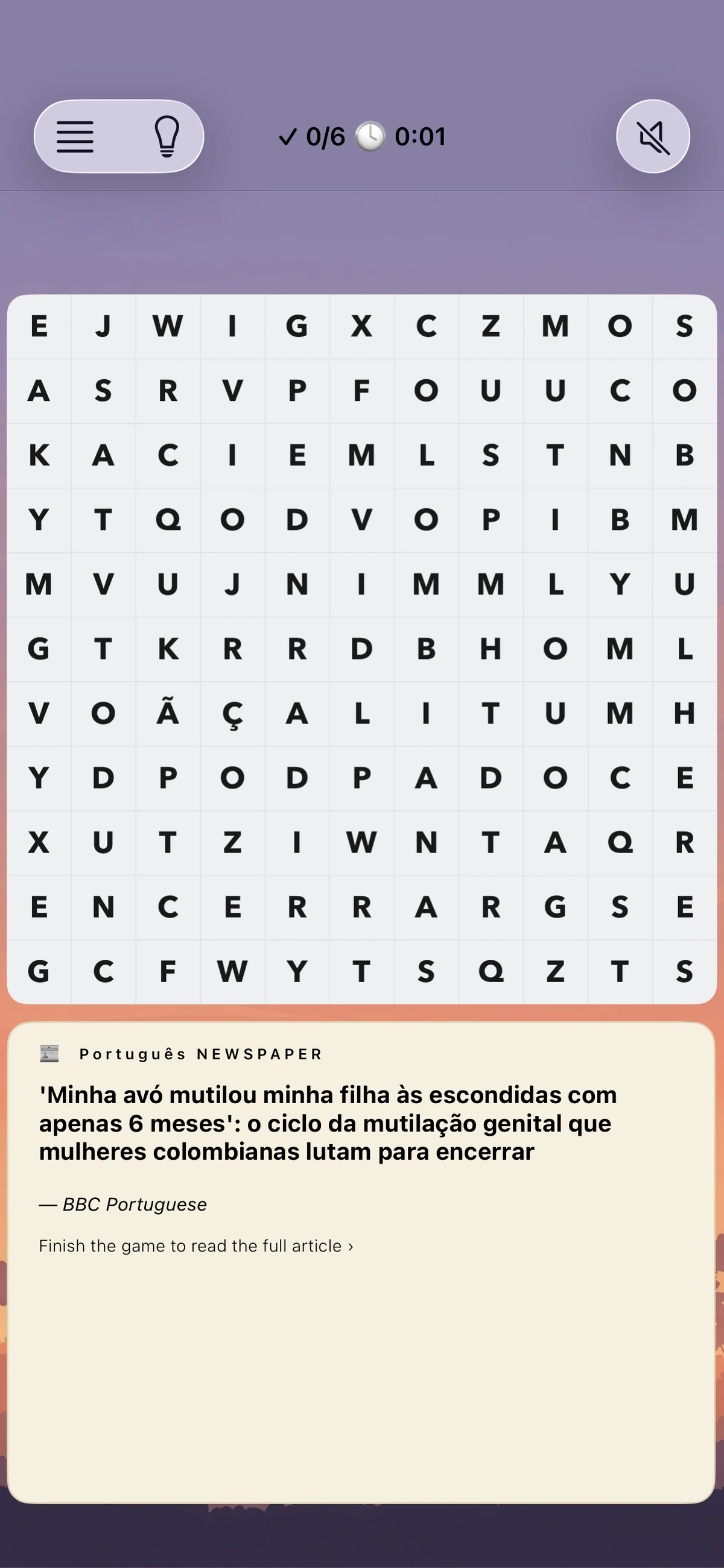 Jogabilidade do Caça-Palavras